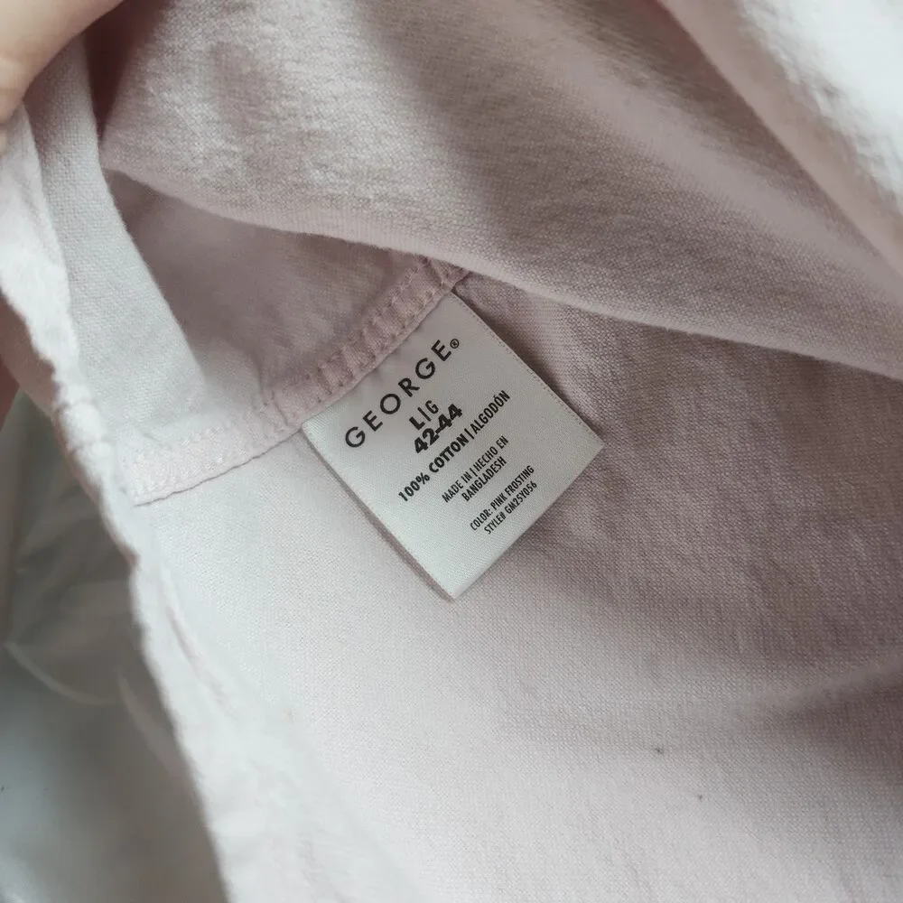 George Men's Light Pink Cotton Button Down Shirt Short Sleeve Size L